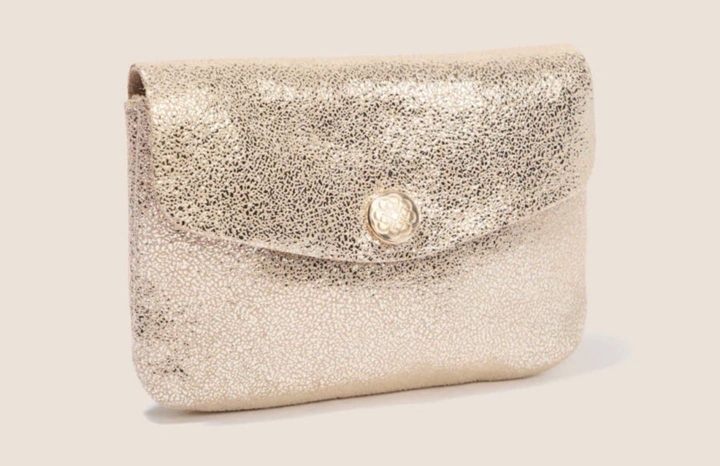 Porte monnaie en croûte de cuir Doré ou Marron pailleté, image 1 of 1