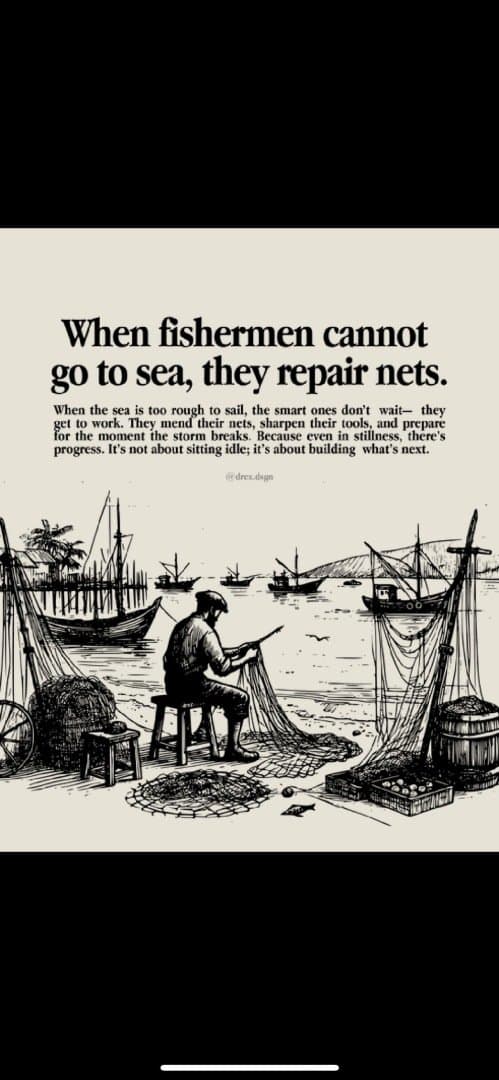 When fishermen cannot go to sea they repair nets, image 1 of 1